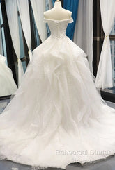 White Tulle Lace Off Shoulder Long Semi Formal Prom Dress White Lace Wedding Dress